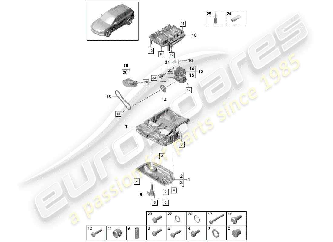 porsche 2019 (cayenne e3 9ya/9yb) alloggiamento conduttivo dell'olio diagramma delle parti
