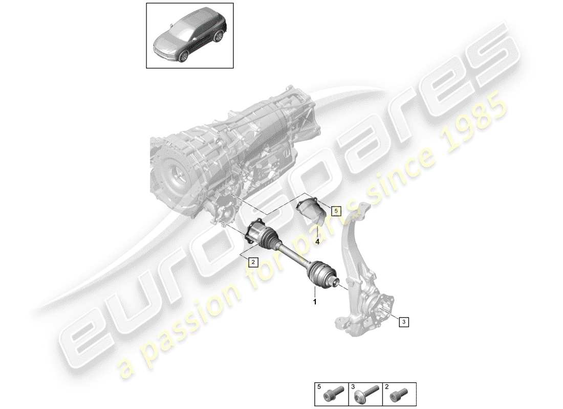porsche 2019 (cayenne e3 9ya/9yb) diagramma delle parti dell'albero di trasmissione