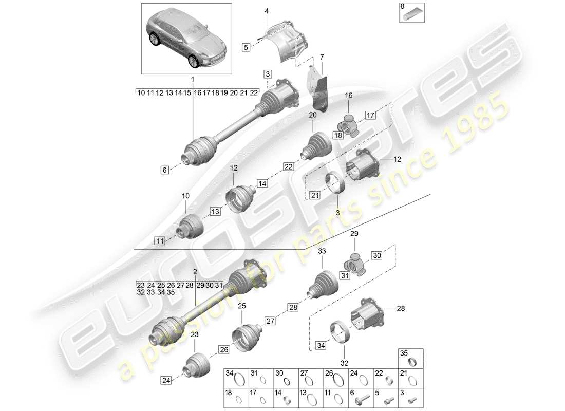 porsche macan (2019) diagramma delle parti dell'albero di trasmissione