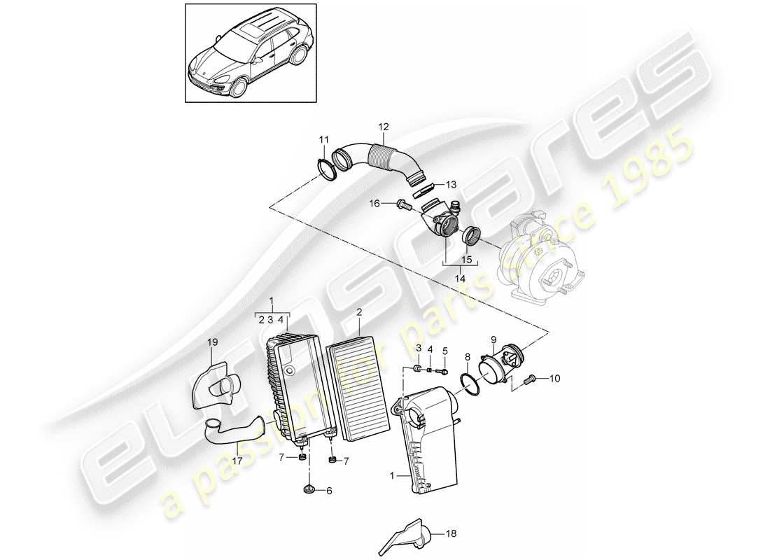 porsche 2015 (cayenne e2 92a) filtro dell'aria con collegamento diagramma delle parti
