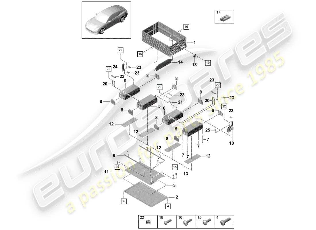 porsche 2018 (panamera 971-1) diagramma delle parti batteria ad alta tensione