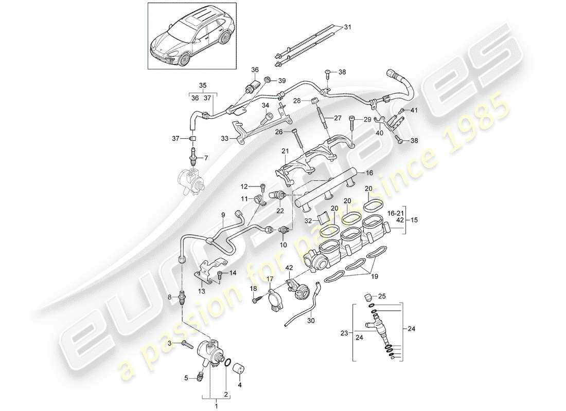 porsche 2014 (cayenne e2 92a) tubo raccolta carburante schema delle parti