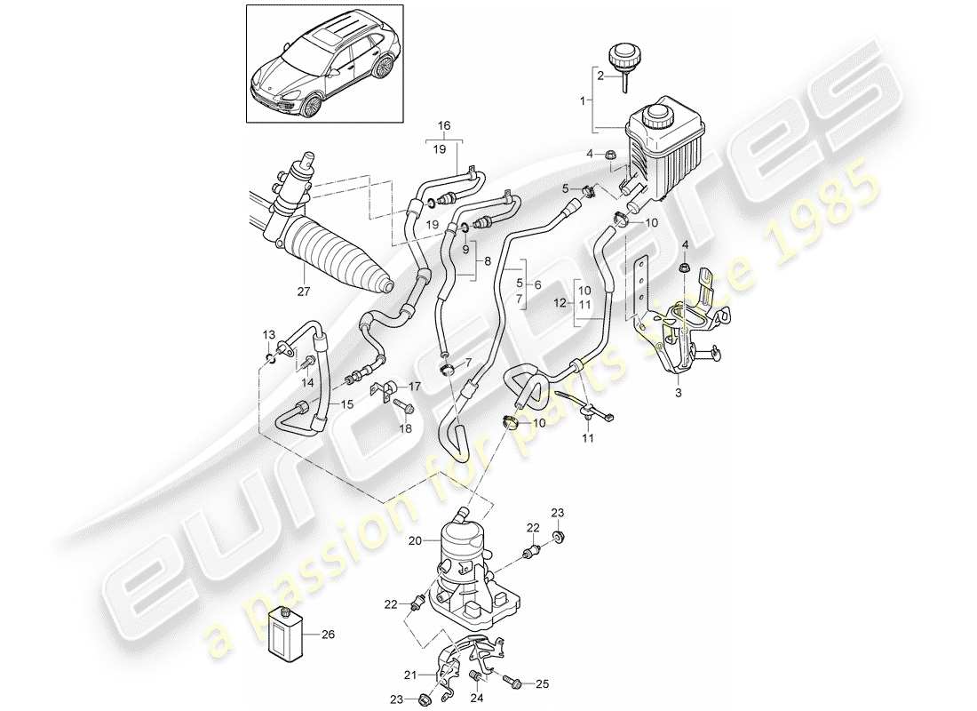porsche 2011 (cayenne e2 92a) servosterzo diagramma delle parti