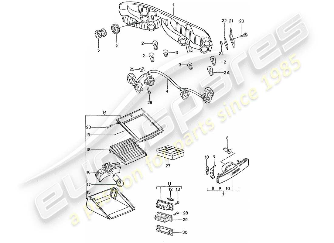 porsche 1990 (928) schema delle parti luce posteriore
