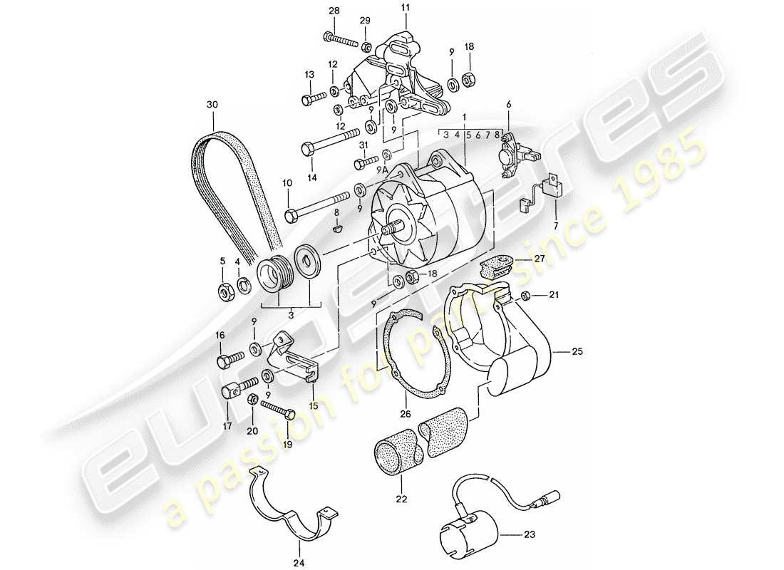 porsche 1990 (928) alternatore diagramma delle parti
