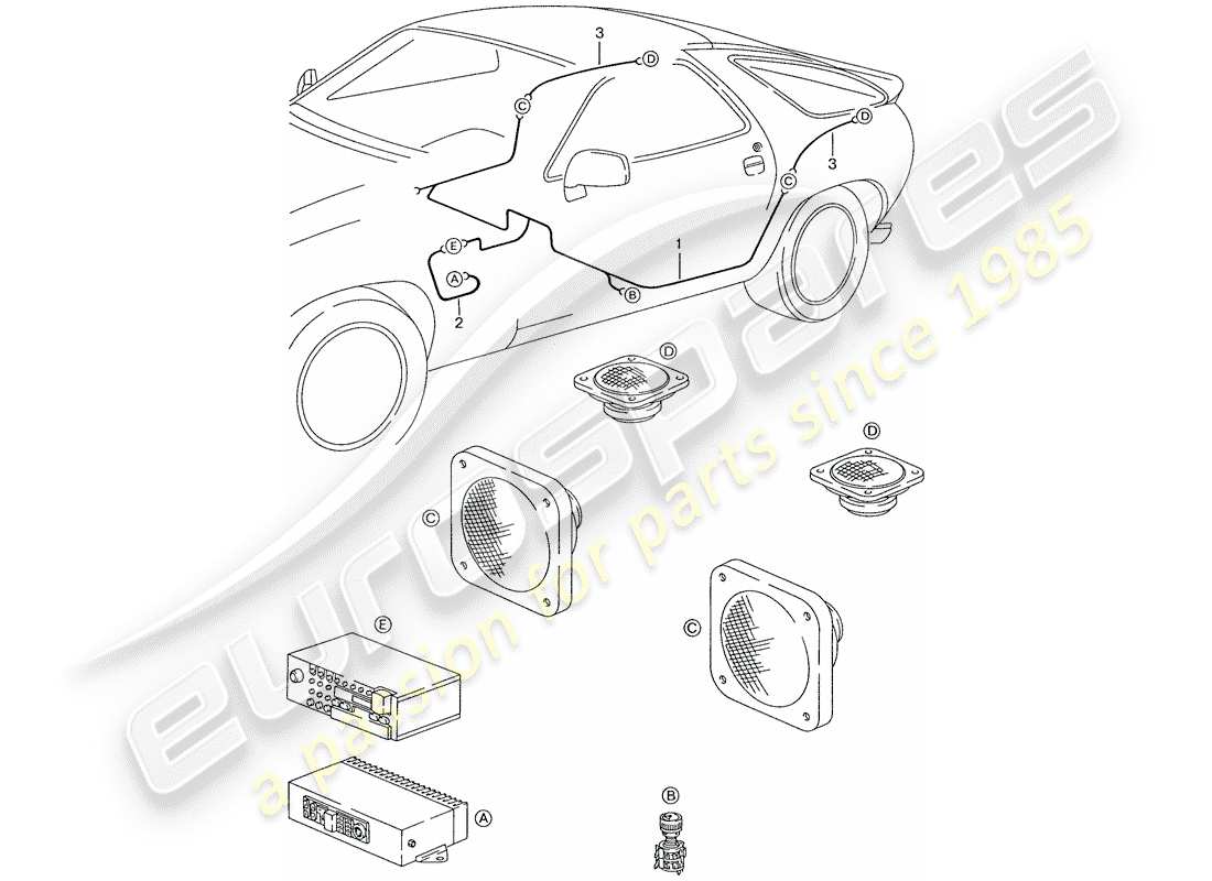 porsche 1988 (928) cablaggio - altoparlante diagramma delle parti