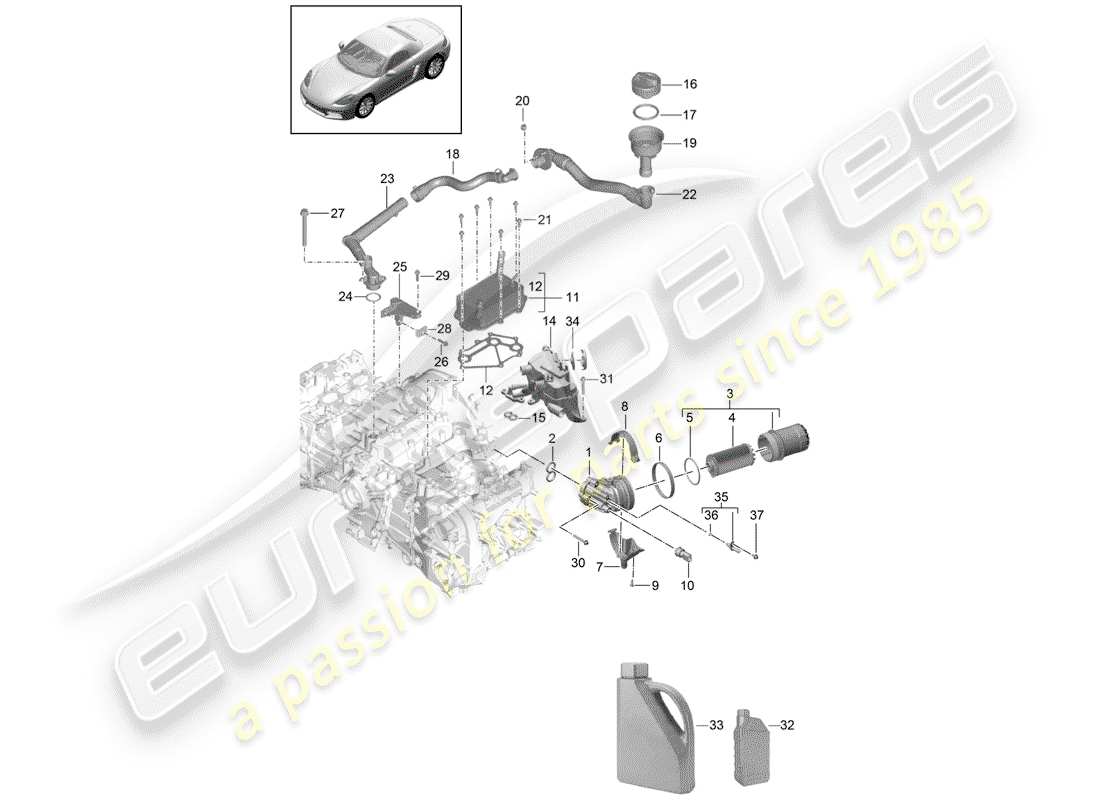 porsche 2017 (718 boxster) motore (press./lubrica.) diagramma delle parti
