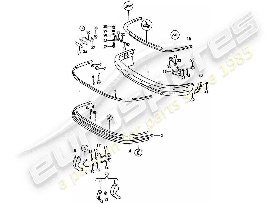 porsche 1965 (911/912) paraurti - d - mj 1969>> diagramma delle parti