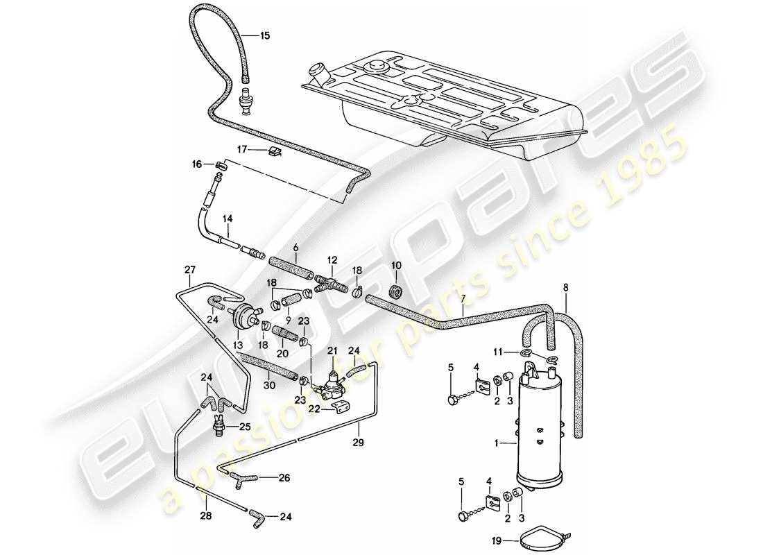 porsche 1982 (944) canister per emissioni evaporative - ventilazione serbatoio - (aus)(j) schema delle parti
