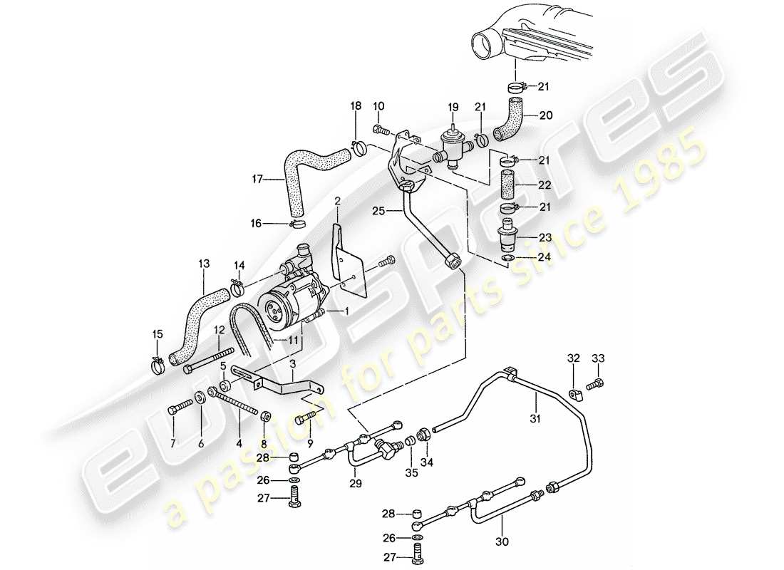 porsche 1990 (928) iniezione aria - per auto senza catalizzatore schema delle parti