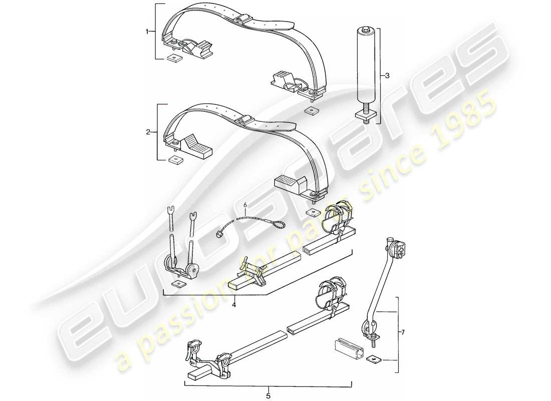 porsche 1988 (911) sistema di trasporto sul tetto diagramma delle parti
