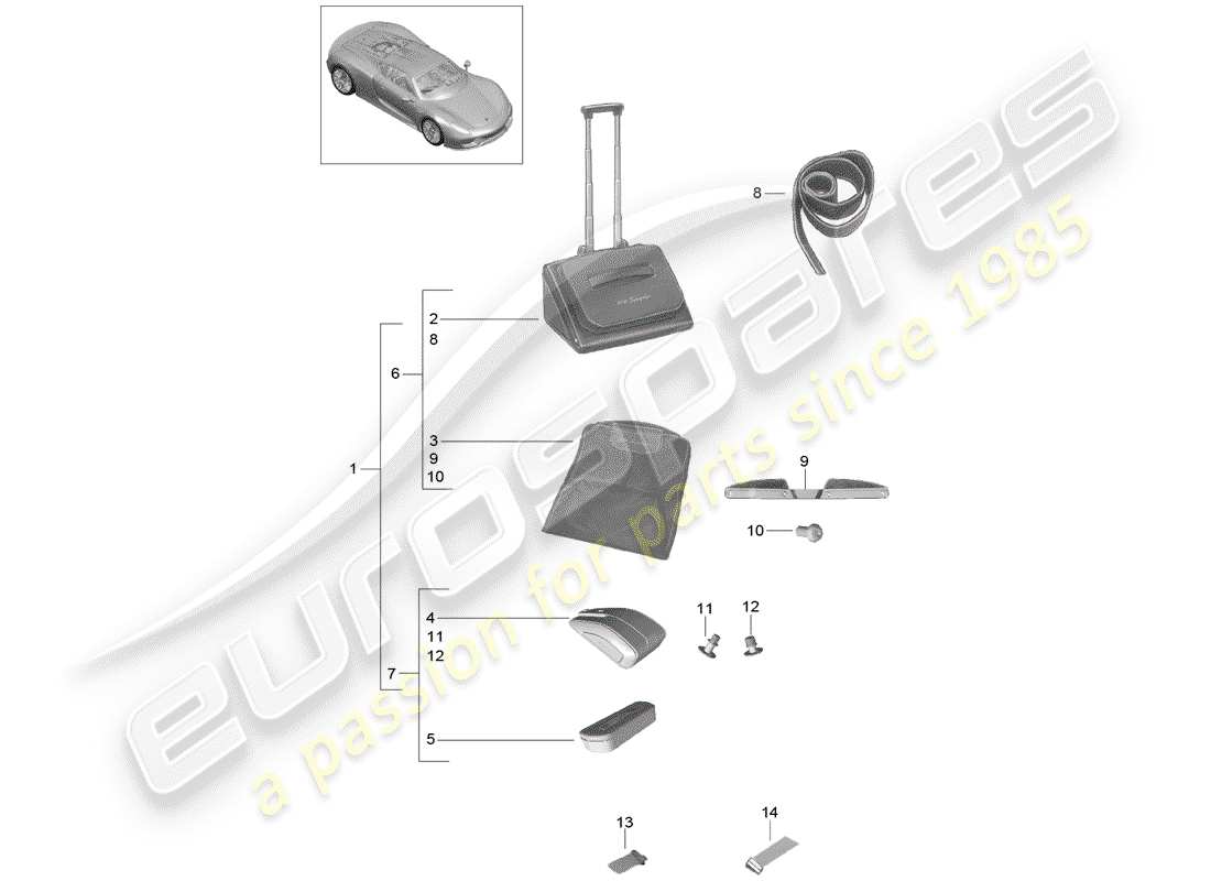 porsche 2015 (918 spyder) sistema vano bagagli schema delle parti