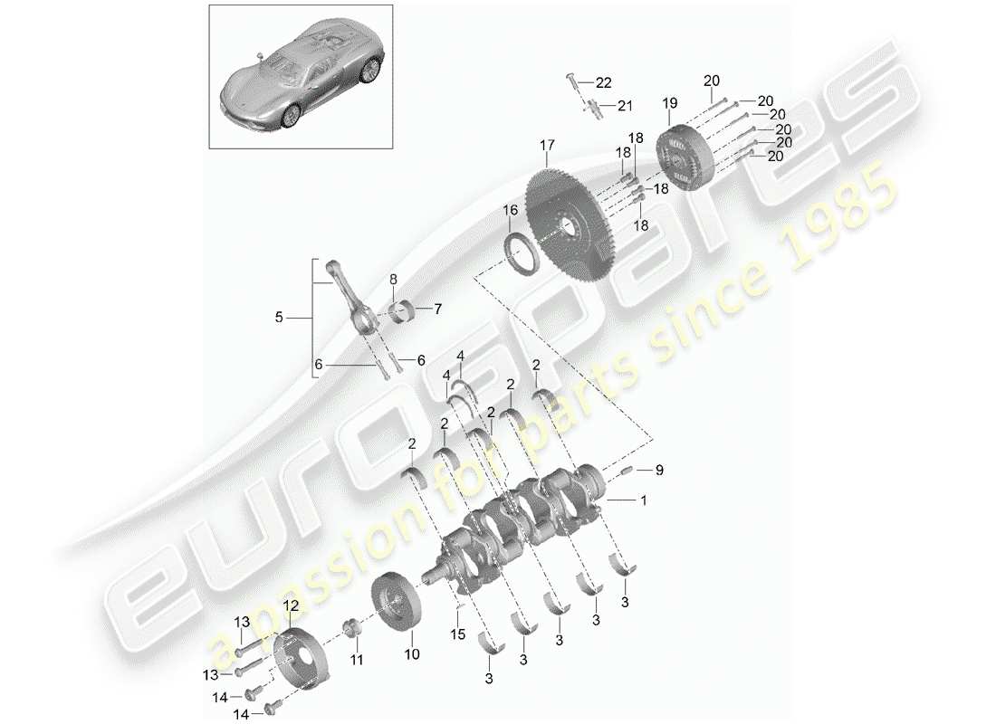 porsche 2015 (918 spyder) schema delle parti dell'albero motore