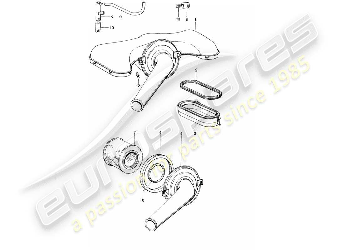 porsche 1970 (914) sistema di depurazione dell'aria diagramma delle parti