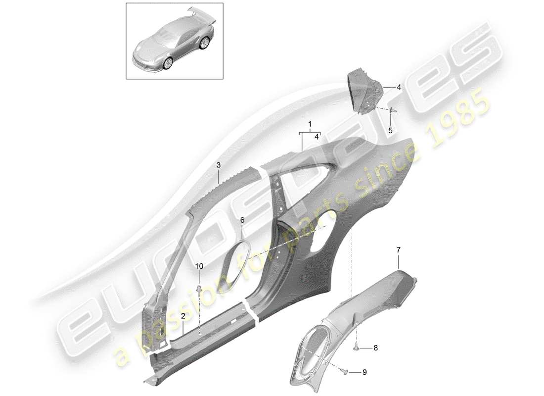 porsche 2017 (991-2 r/gt3/rs) pannello laterale diagramma delle parti