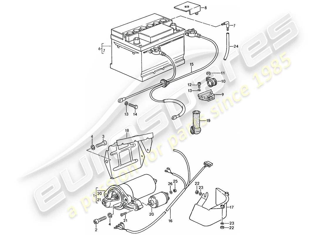 porsche 1990 (944) batteria - avviamento - cablaggi diagramma delle parti