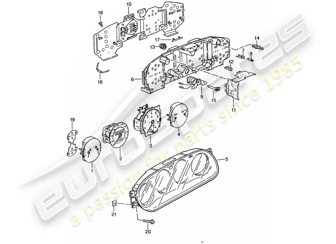 porsche 1986 (944) quadro strumenti - d - mj 1987>> schema delle parti