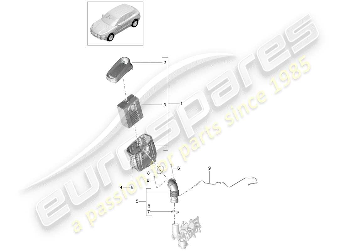 porsche 2016 (macan) filtro dell'aria con collegamento schema delle parti
