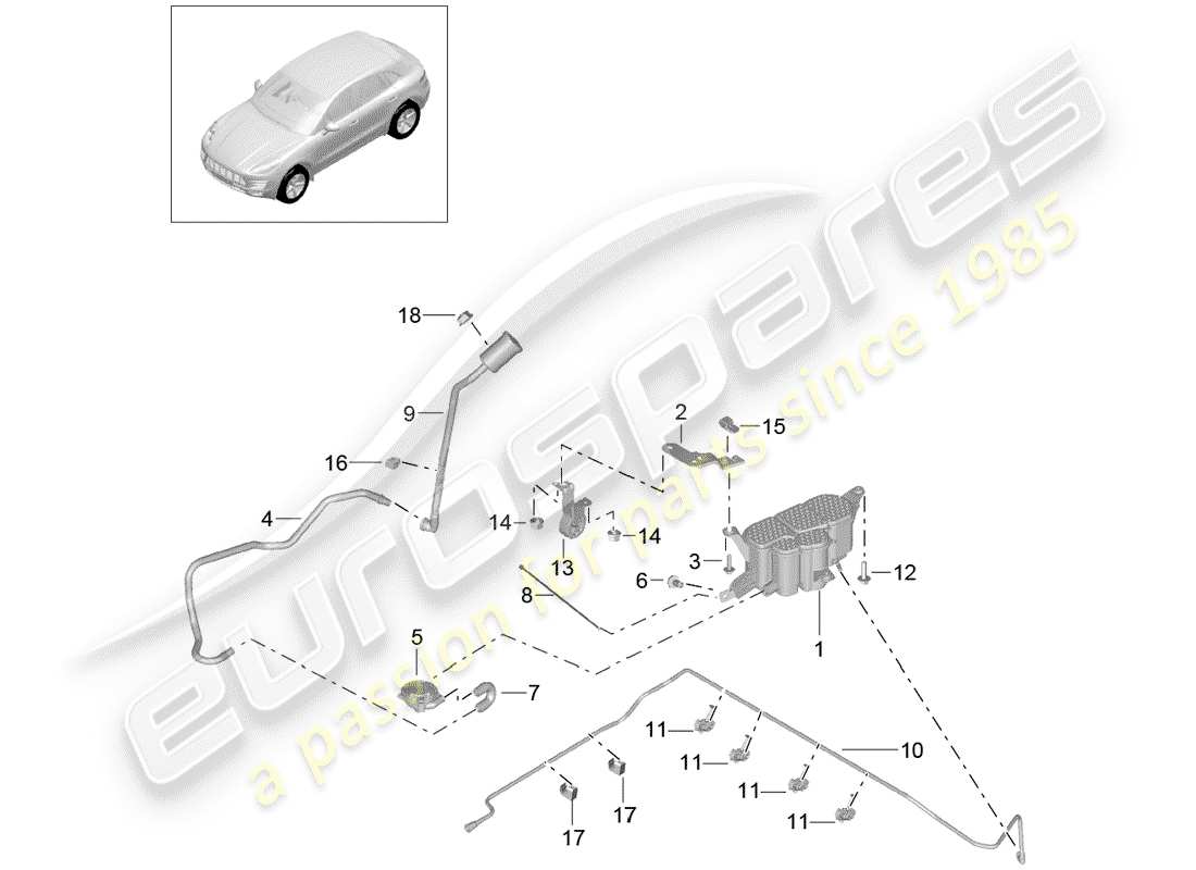 porsche 2016 (macan) schema delle parti del contenitore per emissioni evaporative