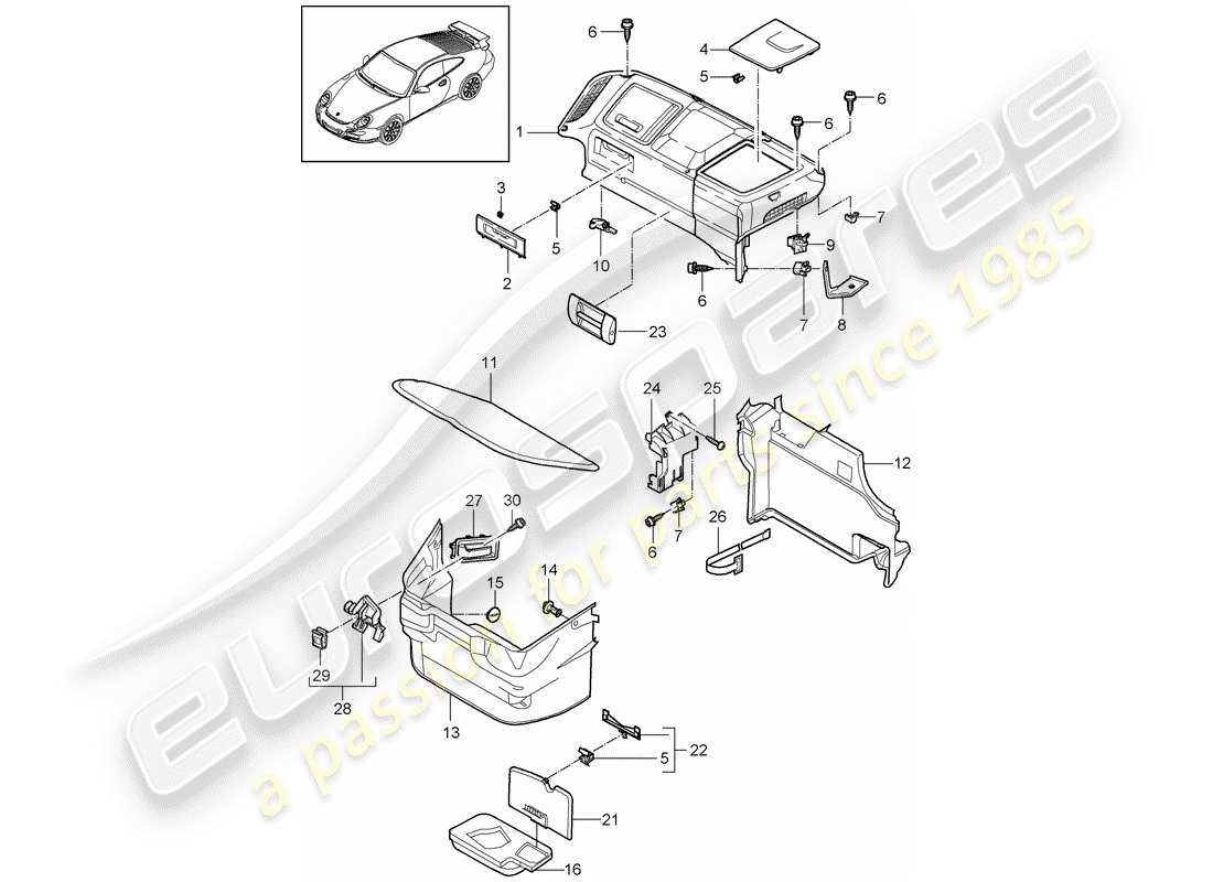 porsche 2011 (997-2 gt3) compartimento bagagli diagramma delle parti