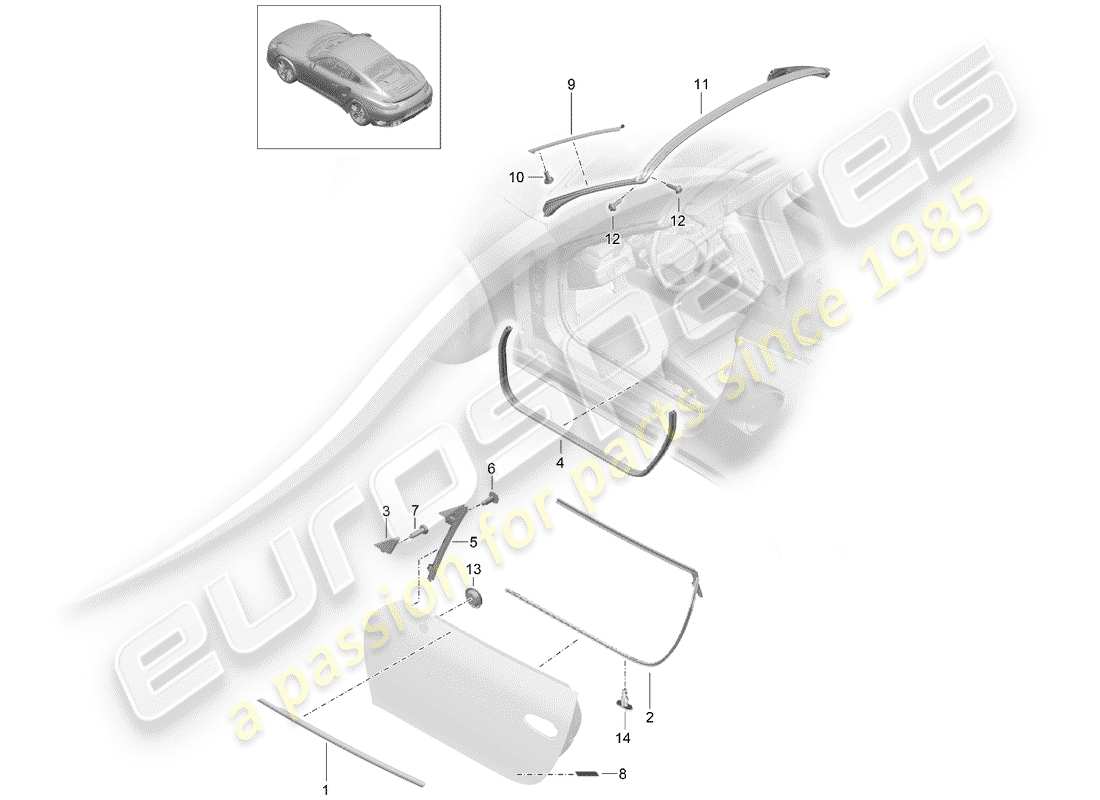 porsche 2020 (991-2 turbo) guarnizione della porta diagramma delle parti
