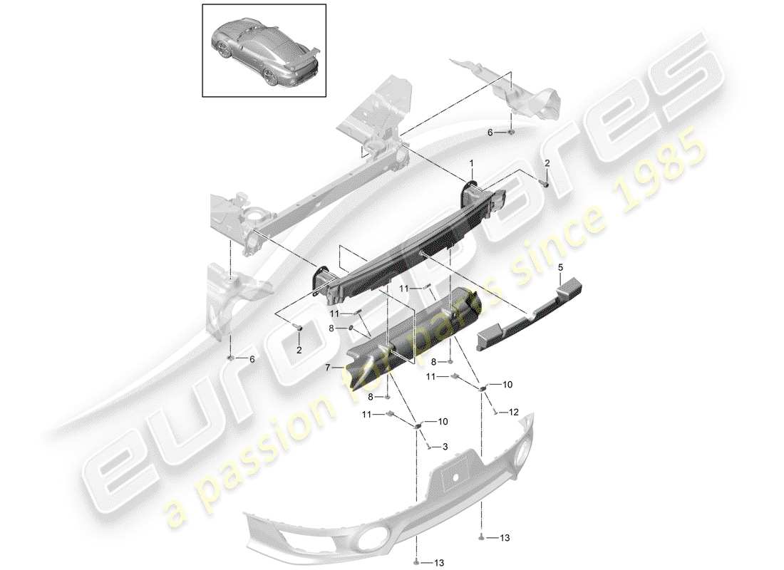 porsche 2017 (991-2 turbo) staffa paraurti diagramma delle parti