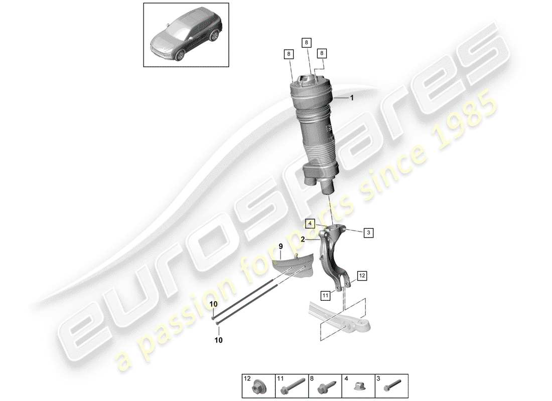 porsche 2018 (cayenne e3 9ya/9yb) molla pneumatica diagramma delle parti