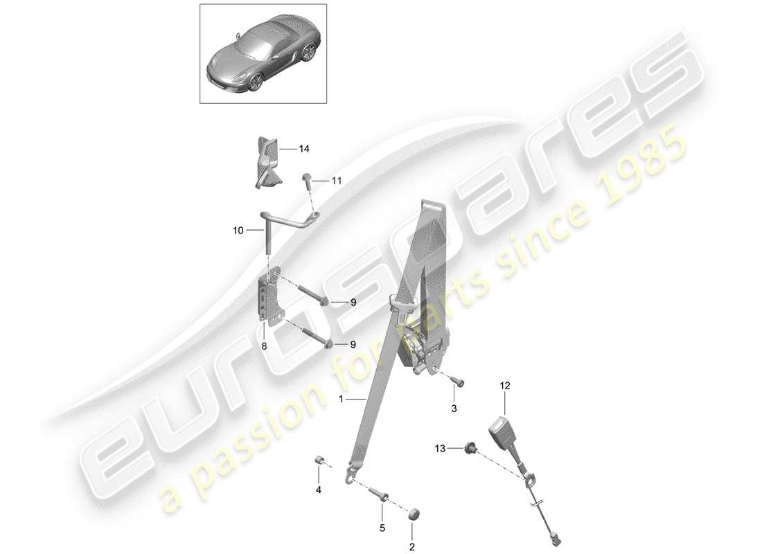 porsche boxster 981 (2013) diagramma delle parti della cintura di sicurezza