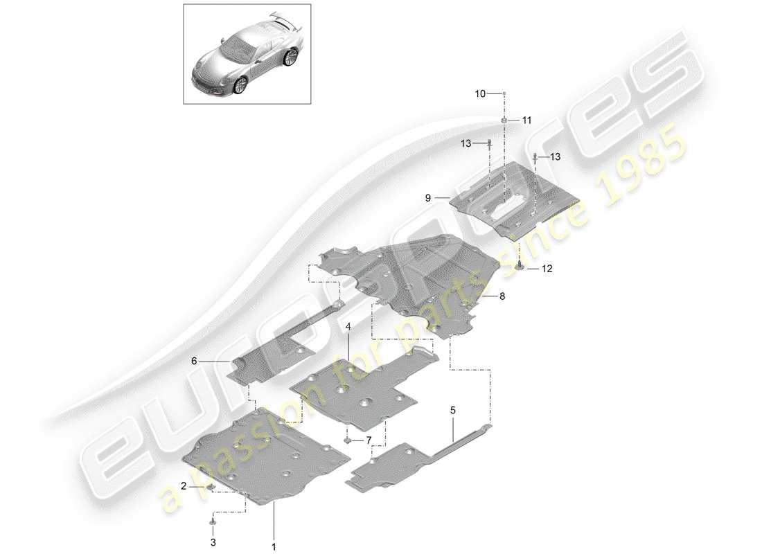 porsche 2017 (991-2 r/gt3/rs) rivestimento sottoscocca diagramma delle parti