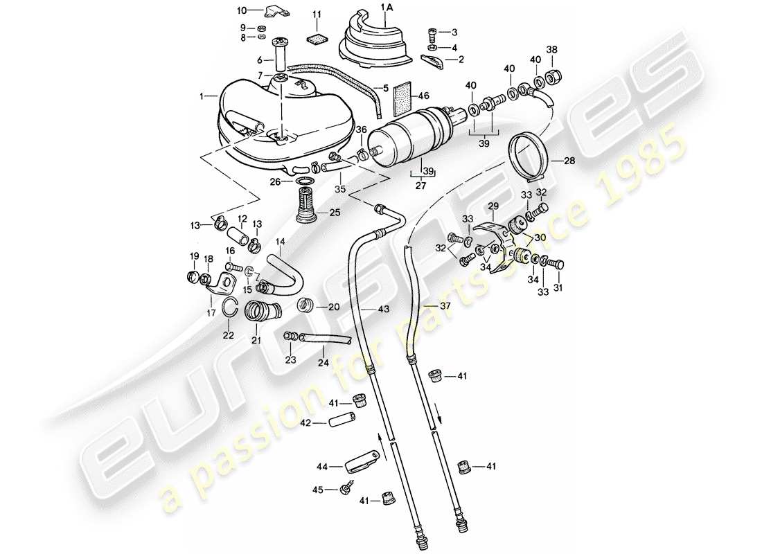 porsche 1985 (911) sistema di alimentazione carburante diagramma delle parti
