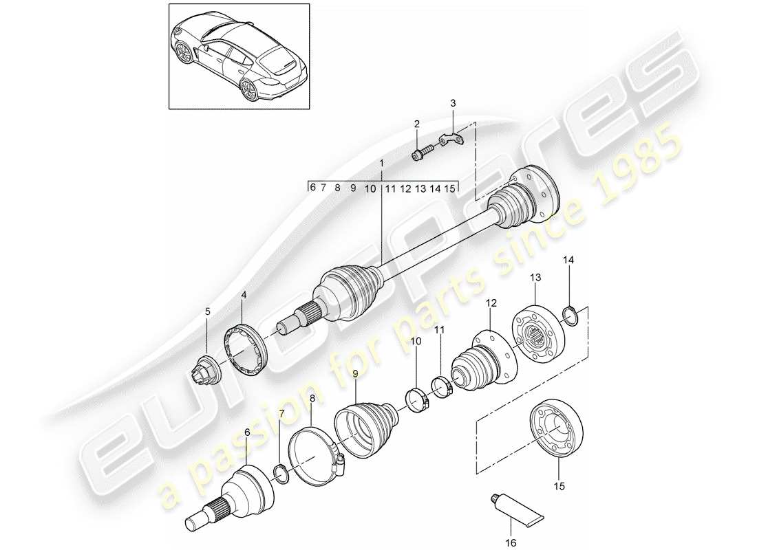 porsche 2011 (panamera 970) diagramma delle parti dell'albero di trasmissione