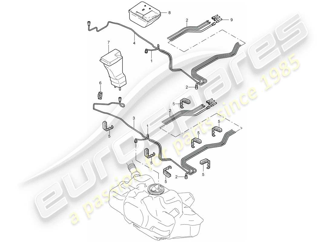 porsche 2009 997-2 turbo / gt2 schema delle parti del sistema di alimentazione
