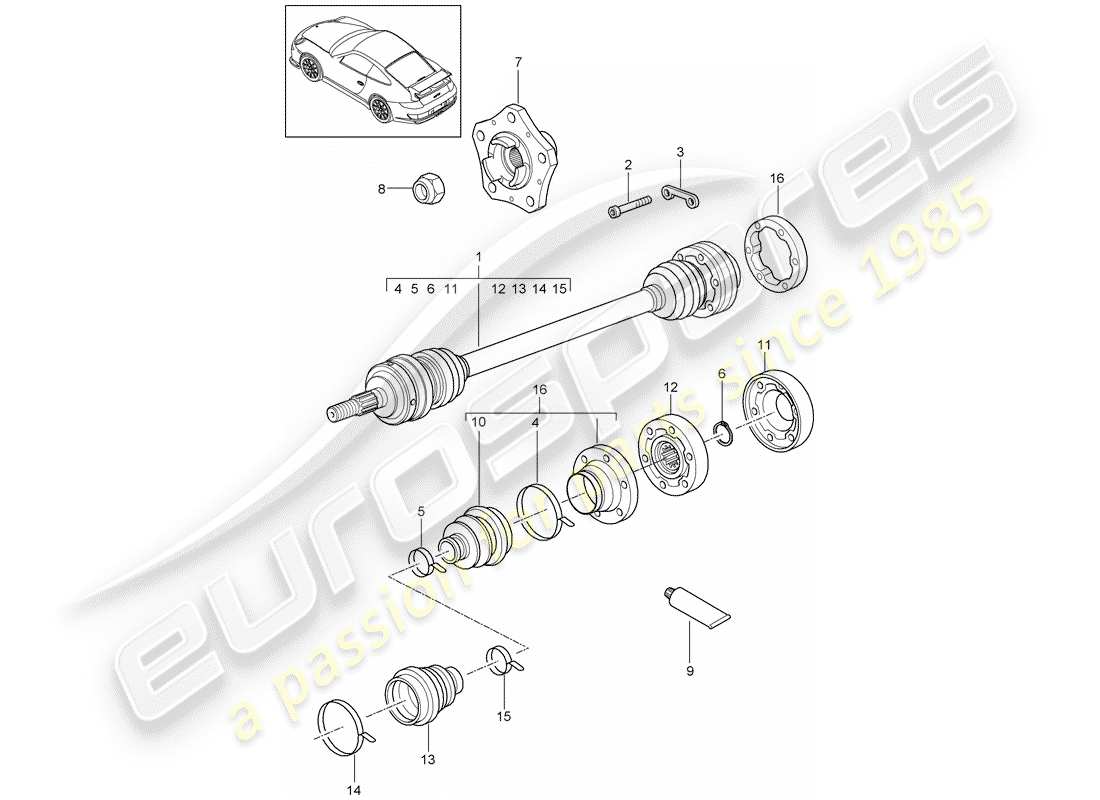 porsche 2011 (997-2 gt3) albero di trasmissione diagramma delle parti