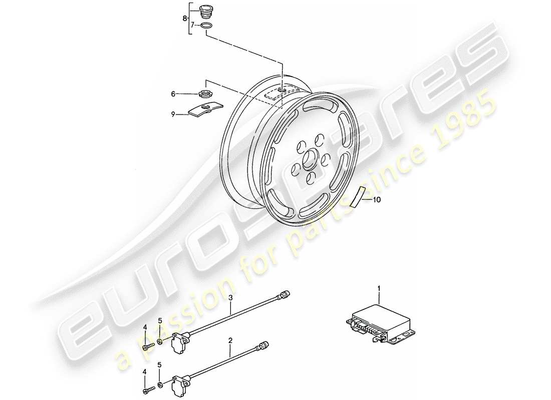 porsche 1990 (928) sistema di controllo pressione pneumatici - d - mj 1989>> schema delle parti