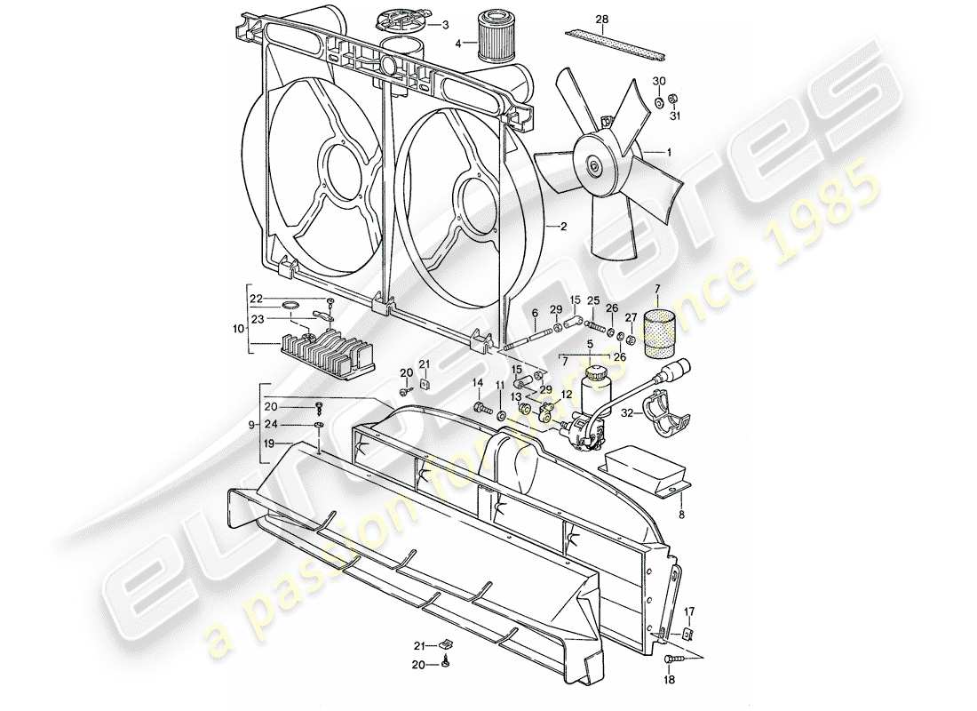 porsche 1990 (928) raffreddamento ad acqua 2 diagramma delle parti