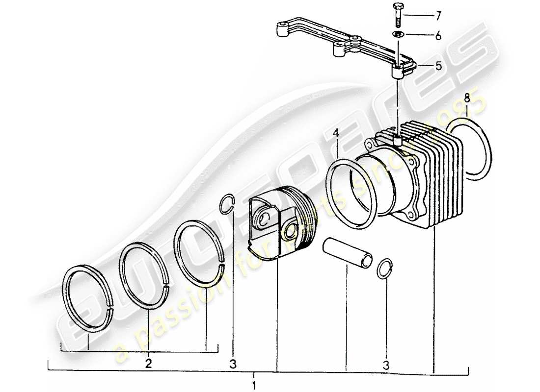 porsche 1994 (964) cilindro con pistoni diagramma delle parti