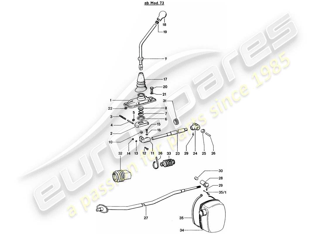 porsche 1975 (914) controllo della trasmissione - d - mj 1973>> schema delle parti