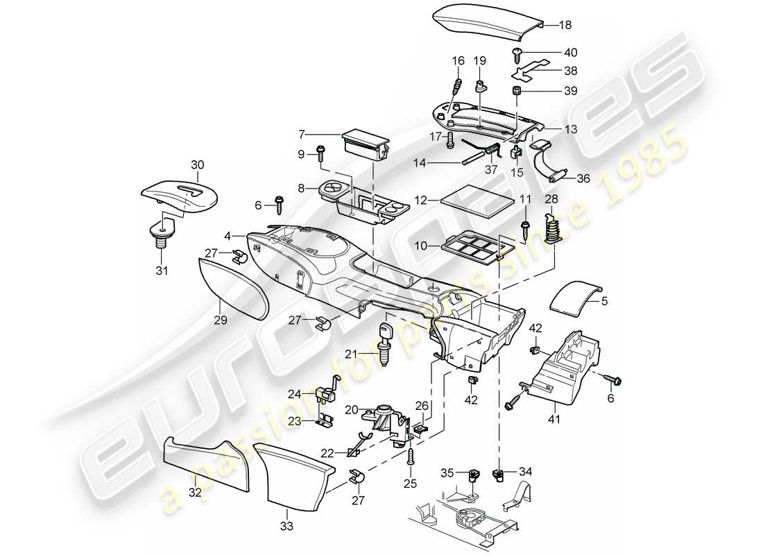 porsche 2004 (996) console centrale diagramma delle parti