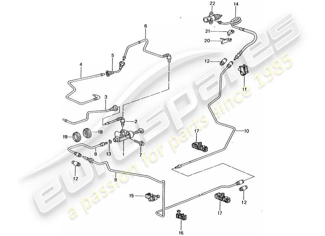 porsche 2004 (996) frizione idraulica - funzionamento - cilindro maestro della frizione - tubo flessibile schema parziale