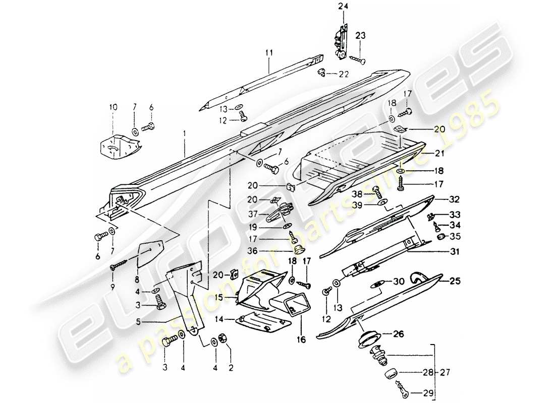 porsche 1990 (964) rivestimento ginocchia - airbag - per veicoli con - coperchio vano portaoggetti - fermo - d - mj 1990>> diagramma delle parti