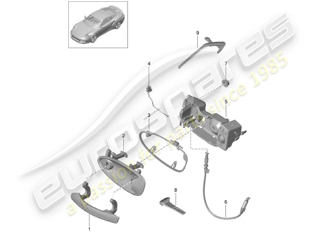 porsche 2019 (991-2 turbo) maniglia della porta, esterna diagramma delle parti