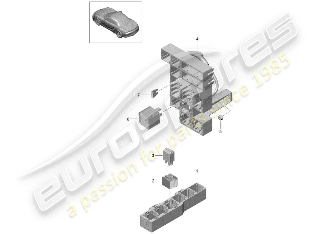 porsche 2014 (981 boxster) scatola dei fusibili/piastra relè diagramma delle parti
