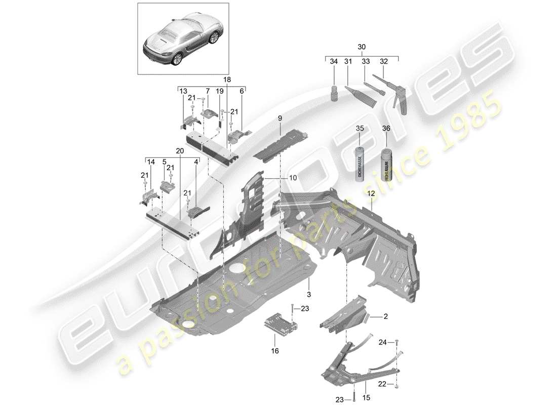porsche 2015 (981 boxster) pavimento diagramma delle parti