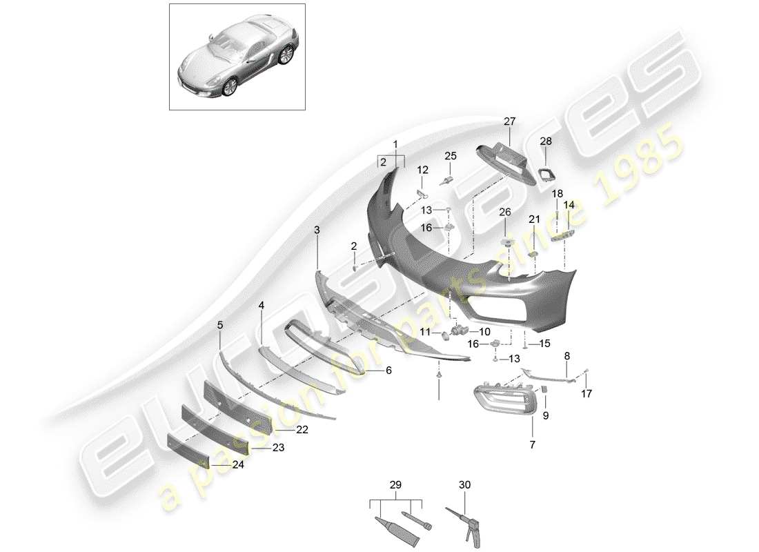 porsche 2015 (981 boxster) diagramma delle parti del paraurti