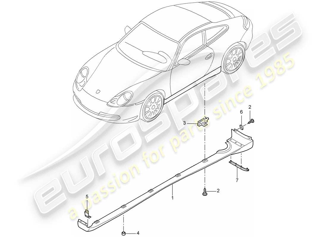 porsche 2005 (996) copertura rivestimento - rivestimento traverso laterale - parti singole schema delle parti