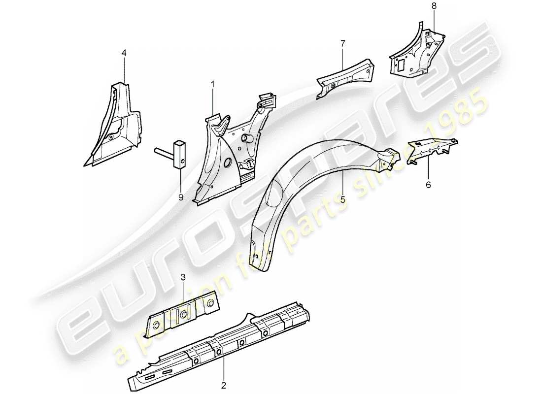 porsche 2005 (996) pannello laterale diagramma delle parti