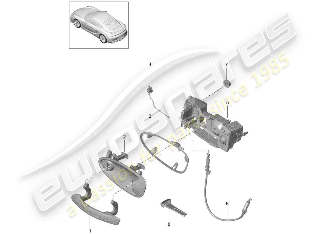porsche 2016 (981 cayman gt4) diagramma delle parti maniglia della portiera