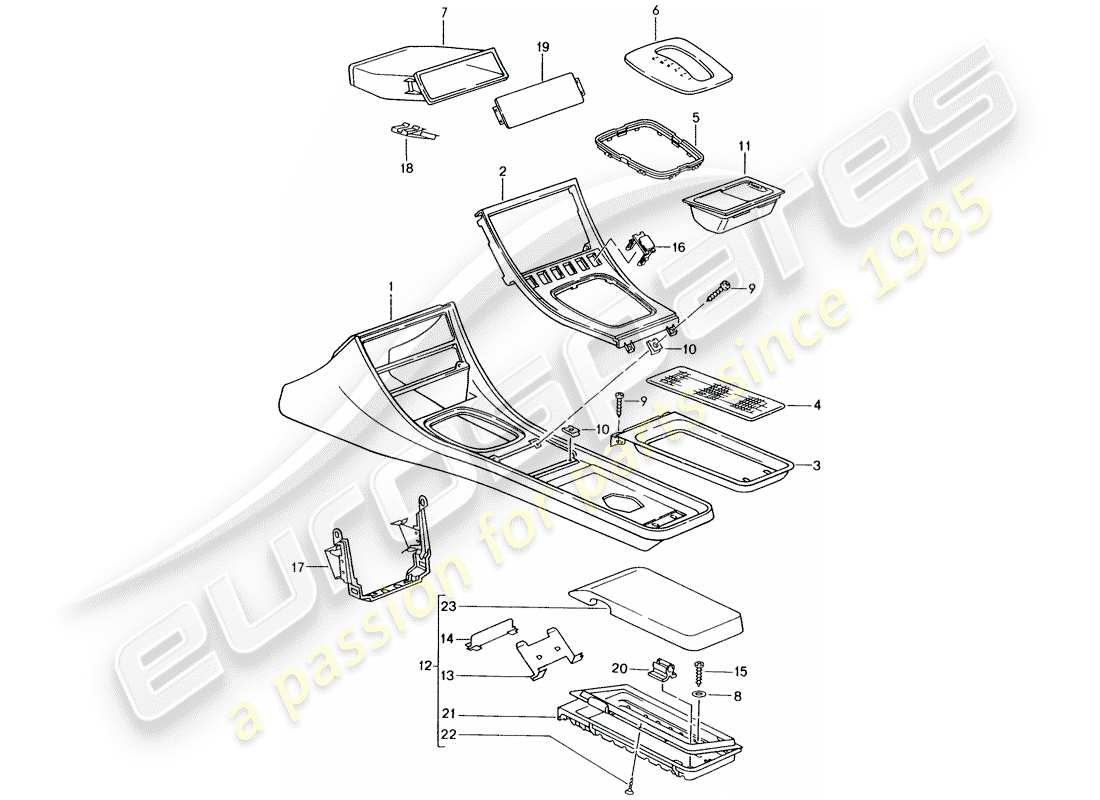 porsche 1986 (944) supporto cassetta - console centrale diagramma delle parti