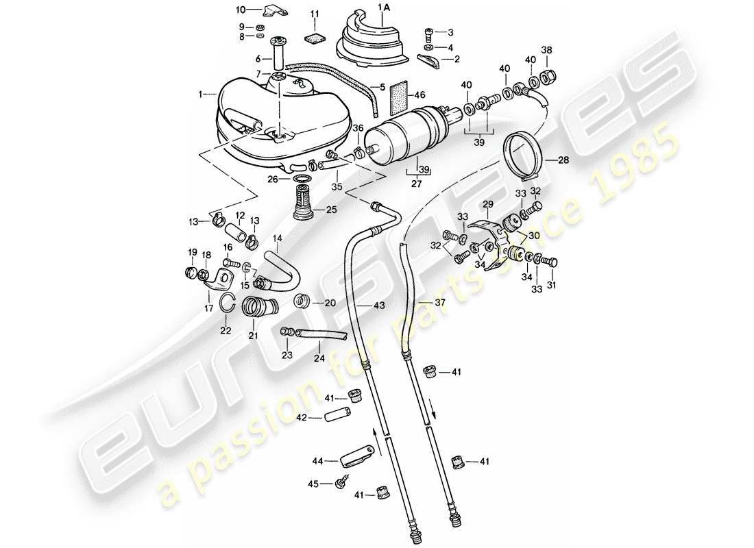 porsche 1987 (911) sistema di alimentazione carburante diagramma delle parti
