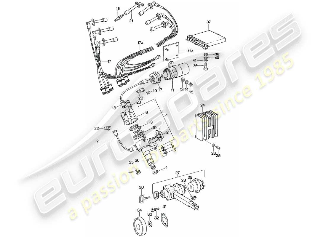 porsche 1980 (911) impianto elettrico motore - bloccasterzo diagramma delle parti
